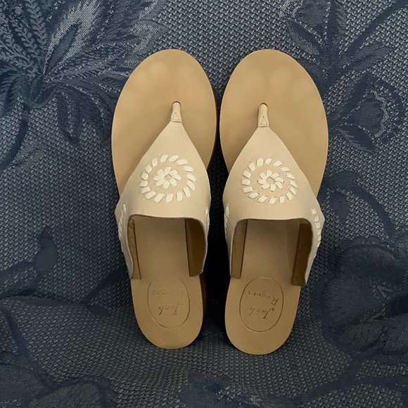 Jack Rogers Blair sandals beige & white women’s size 6 ½ rare - Picture 1 of 8